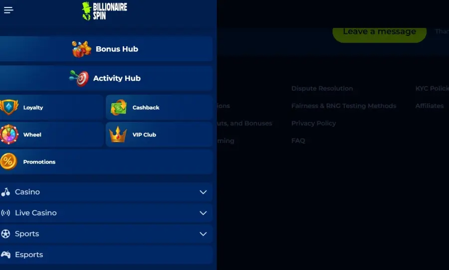 Billionaire spin casino